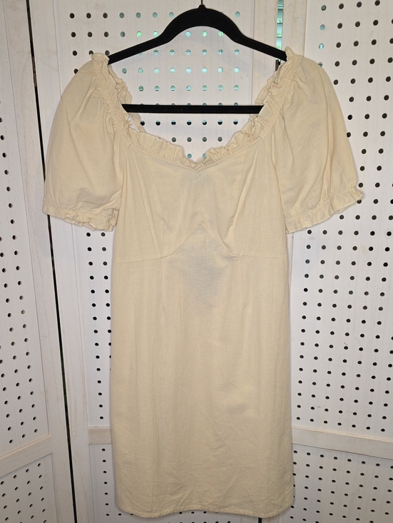 Vero Moda Dresses & Skirts - Vera Modo Cream Puff Sleeve Square Neck Mini Dress Linen Blend NWT XS